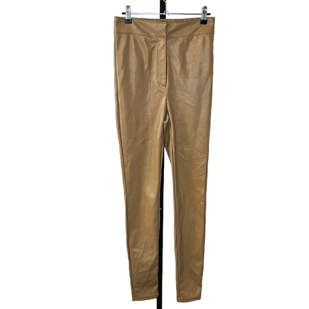 Aritzia Babaton Caspian Pant Size 4 Tan High Rise Fitted Vegan Leather